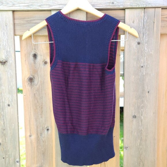 PREPPY SWEATER VEST Women's Size Small NAVY BURGUNDY - Picture 4 of 7